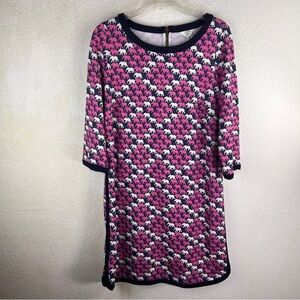 CROWN & IVY Elephant Print Shift Dress. Pink & Navy. Petite Small. ¾ Sleeves.